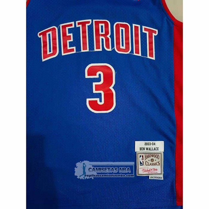 Camiseta Detroit Pistons Ben Wallace NO 3 Mitchell & Ness 2003-04 Azul